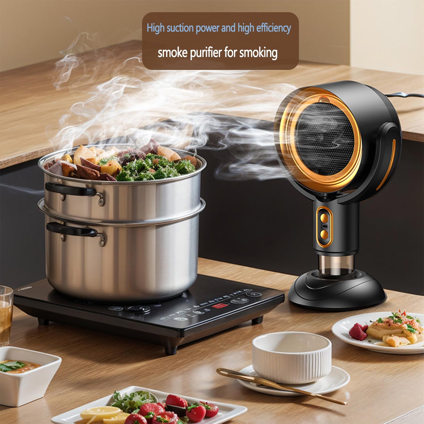 PuffHide Smoke Away Purifier Fan for Smoking Indoors, Portable Tabletop Smoke Extractor, Adjustable Angle, Compact Exhaust Fanfor Kitchen, BBQ & Home (Black & Gold)