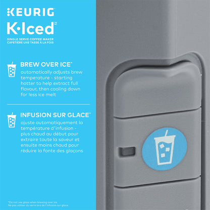 Keurig K-Iced Single Serve K-Cup Pod Coffee Maker, Featuring Simple Push Blue Button Brew Over Ice, Grey