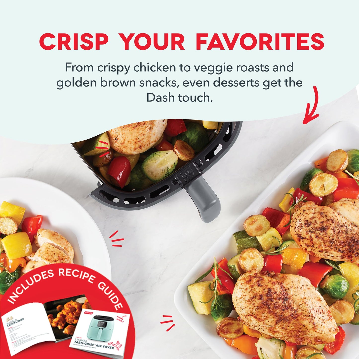 Dash Digital Tasti-Crisp™ Air Fryer - Compact Electric Digital Fryer With Auto Shut-Off Feature - Ideal for Small Spaces - AirCrisp® Technology - 2.6 Quarts - Cool Grey