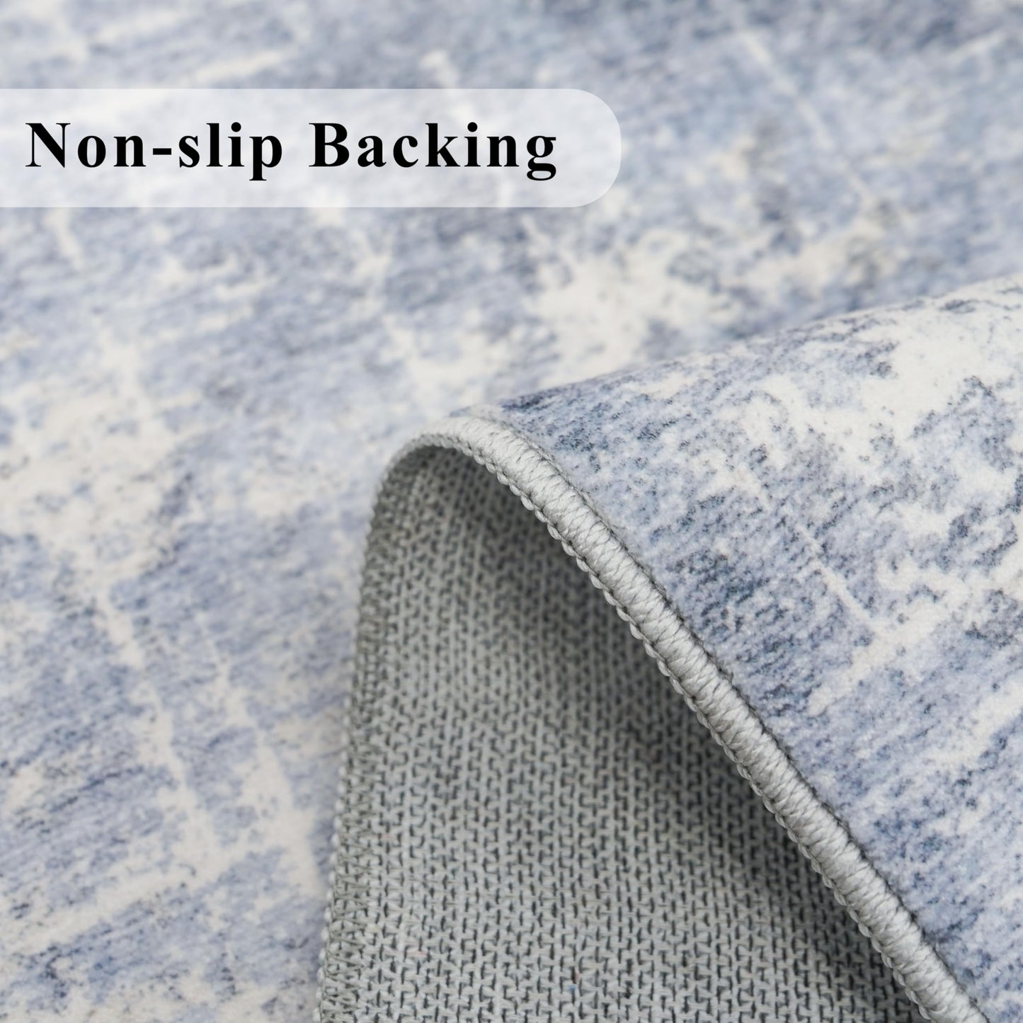Washable Abstract 14ft Runner Rug: Non-Slip Low-Pile Rug Runner Soft Beside Carpet Indoor Farmhouse Entryway Floor Mat Bathroom Living Room Stain Resistant Area Rugs Cozy Home Decor(2'6x14,Blue/ivory)