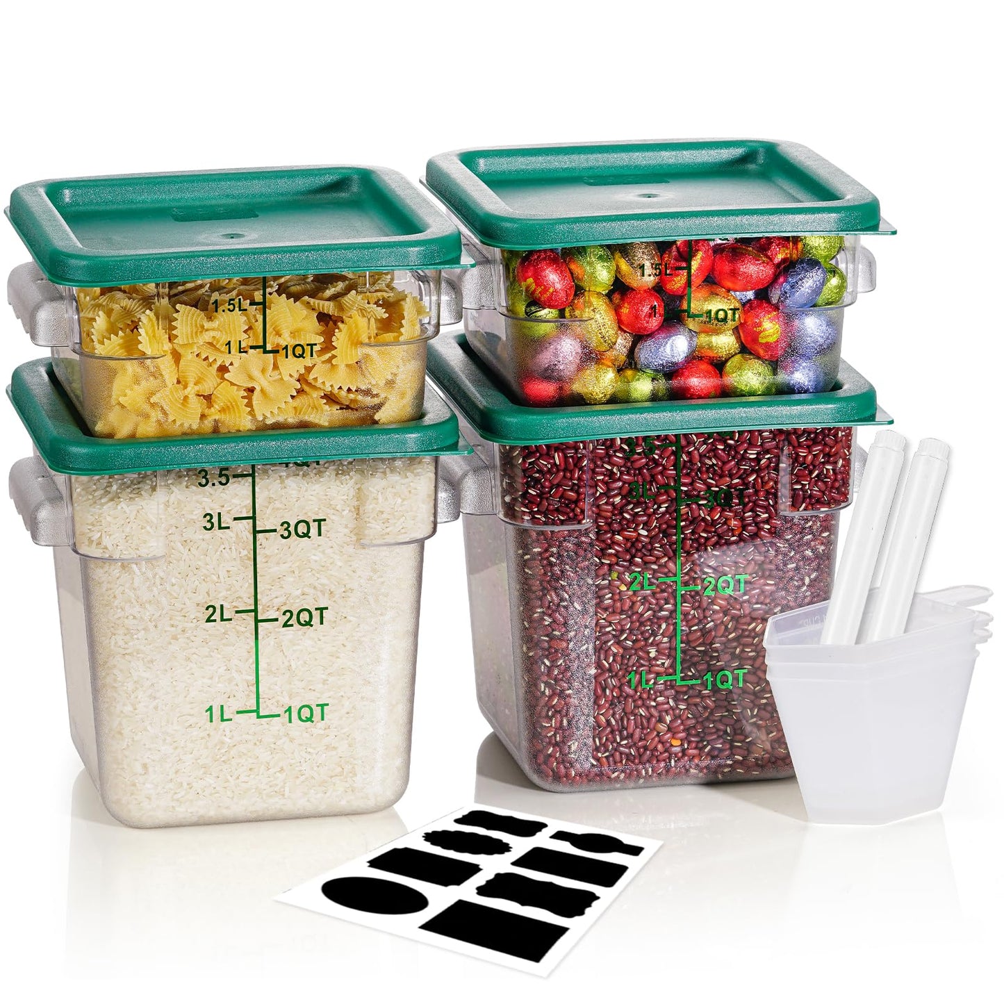 SVKLHY 2QT&4QT NSF Food Storage Containers: 8 PCS[Food Grade] [Hot&Cold Resistant] Commercial Clear Square Food Storage Containers with Scales Handles for Home Restaurant Kitchen(BPA FREE)
