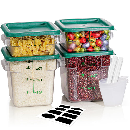 SVKLHY 2QT&4QT NSF Food Storage Containers: 8 PCS[Food Grade] [Hot&Cold Resistant] Commercial Clear Square Food Storage Containers with Scales Handles for Home Restaurant Kitchen(BPA FREE)