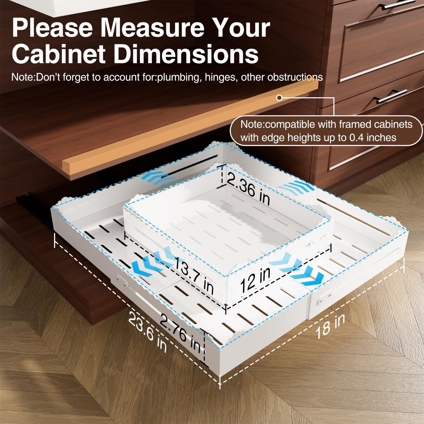 HarmonyHome Pull Out Cabinet Organizer, Expandable Width (12"-18") and Depth (13.7"-23.6"),Pull Out Drawers for Cabinets, Slide Out Drawers for Kitchen Cabinets with Sturdy Metal Pull Out Shelves