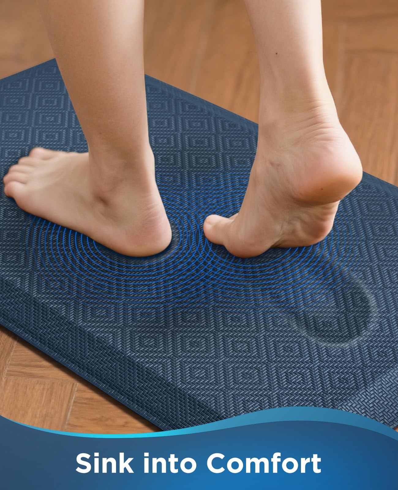 Ophanie Kitchen Mats for Floor, 3/4 inch Thick, 17x28 Anti Fatigue Cushioned Mat, Kitchen Rugs, Waterproof, Comfort Ergonomic Standing Mat for Office, Home, Sink, Blue Non-Slip Ridged Bottom