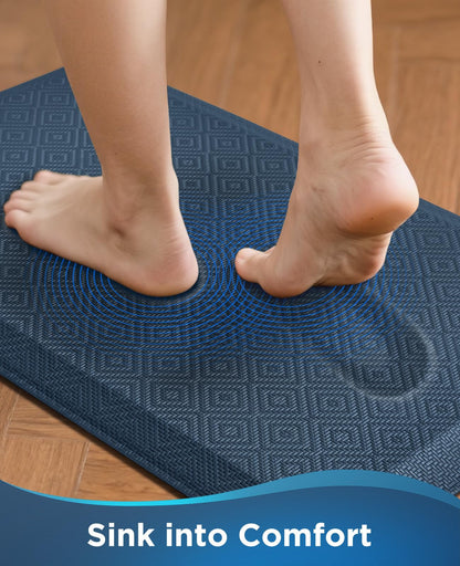 Ophanie Kitchen Mats for Floor, 3/4 inch Thick, 17x28 Anti Fatigue Cushioned Mat, Kitchen Rugs, Waterproof, Comfort Ergonomic Standing Mat for Office, Home, Sink, Blue Non-Slip Ridged Bottom
