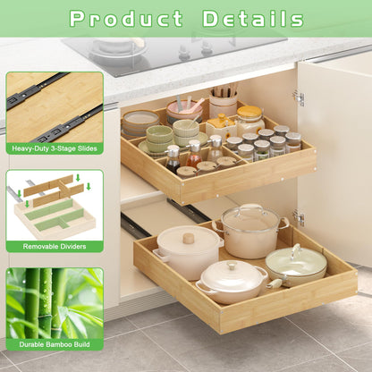 LUHENPING No Drill Pull Out Drawers for Cabinets, 20" W x 21" D Bamboo Adhesive Cabinet Organizer, Slide Out Shelves for Kitchen Pantry Bathroom Storage