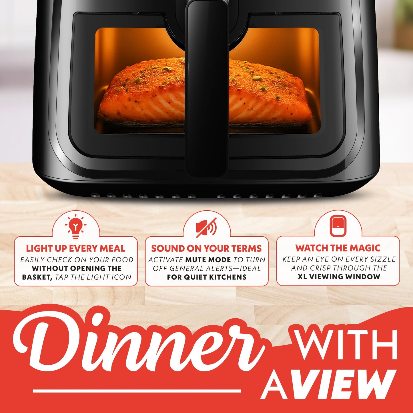 Gourmia 8 Qt Air Fryer, 8 Presets with Digital Display, FryForce 360° Technology, Easy View Window & Interior Light, Dishwasher Safe Basket, Black