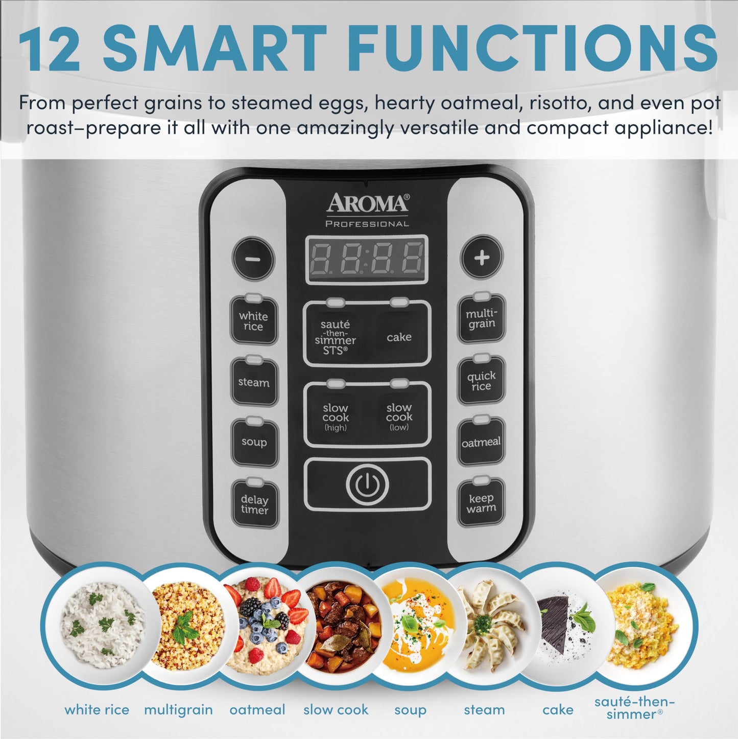 Aroma Housewares AROMA® Professional 20-Cup (Cooked) / 5Qt. Digital Rice Cooker, Steamer, and Slow Cooker Pot with 10 Smart Cooking Modes, Including Sauté-then-Simmer®