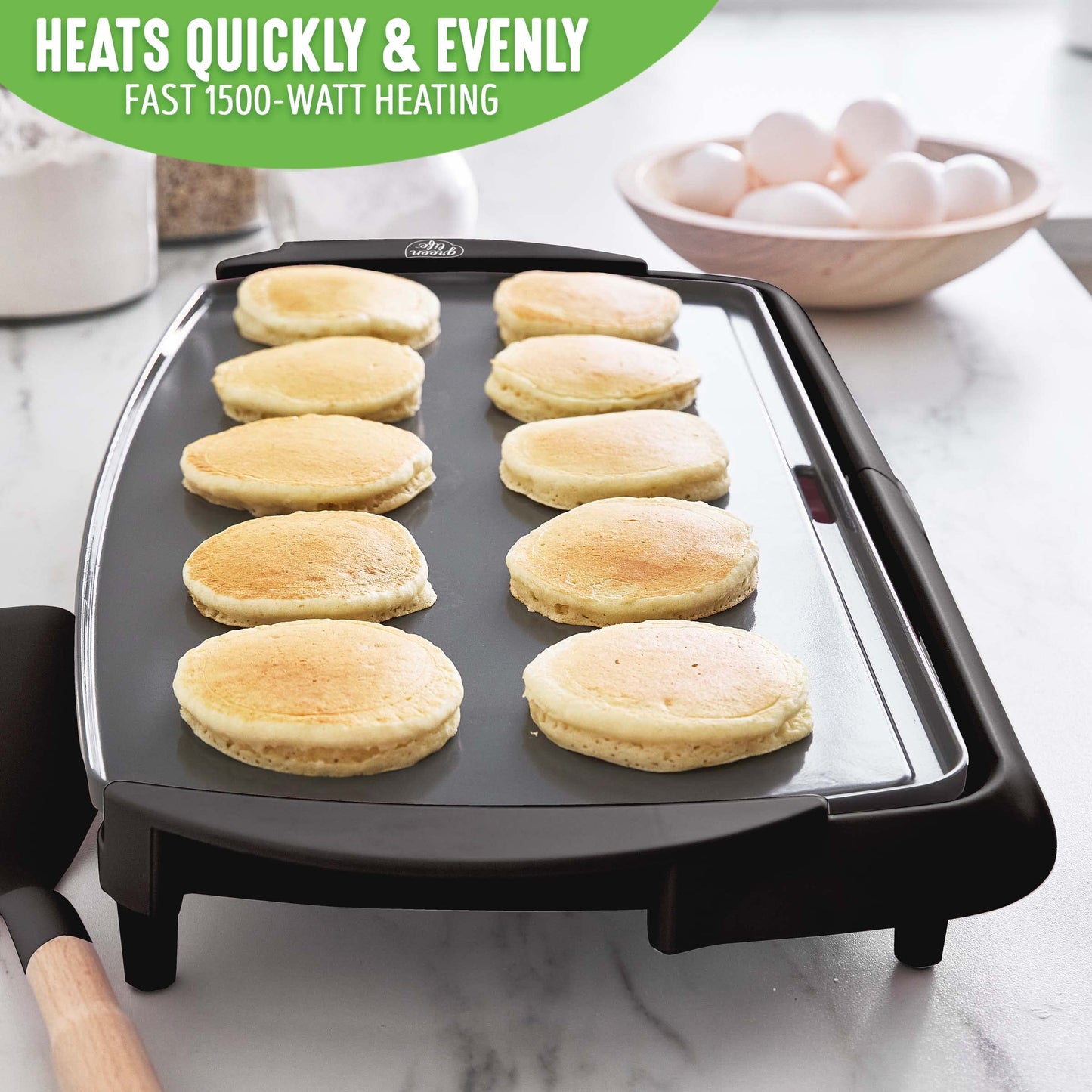 GreenLife 20” Extra Large Electric Griddle, Non-Toxic PFAS & PFOA-Free Ceramic Nonstick, Temperature Control, Quick Even Heating, Removable Drip Tray, Pancakes, Eggs, Sausage, Easy Clean, Black