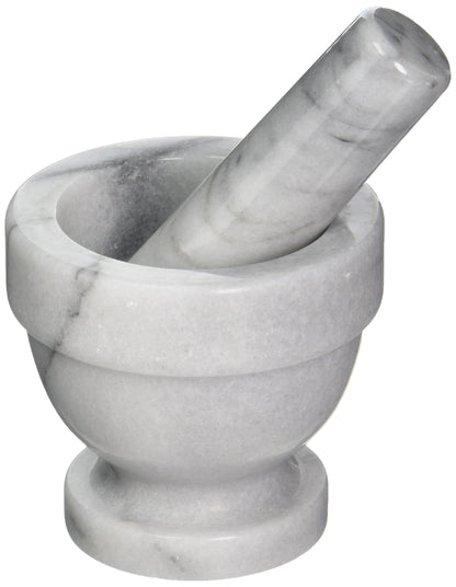 Fox Run Small Marble Mortar and Pestle Set, White, 3"