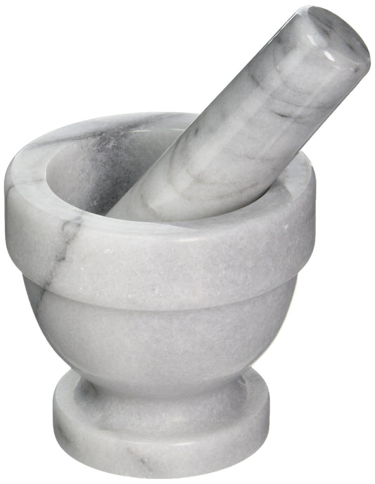 Fox Run Small Marble Mortar and Pestle Set, White, 3"