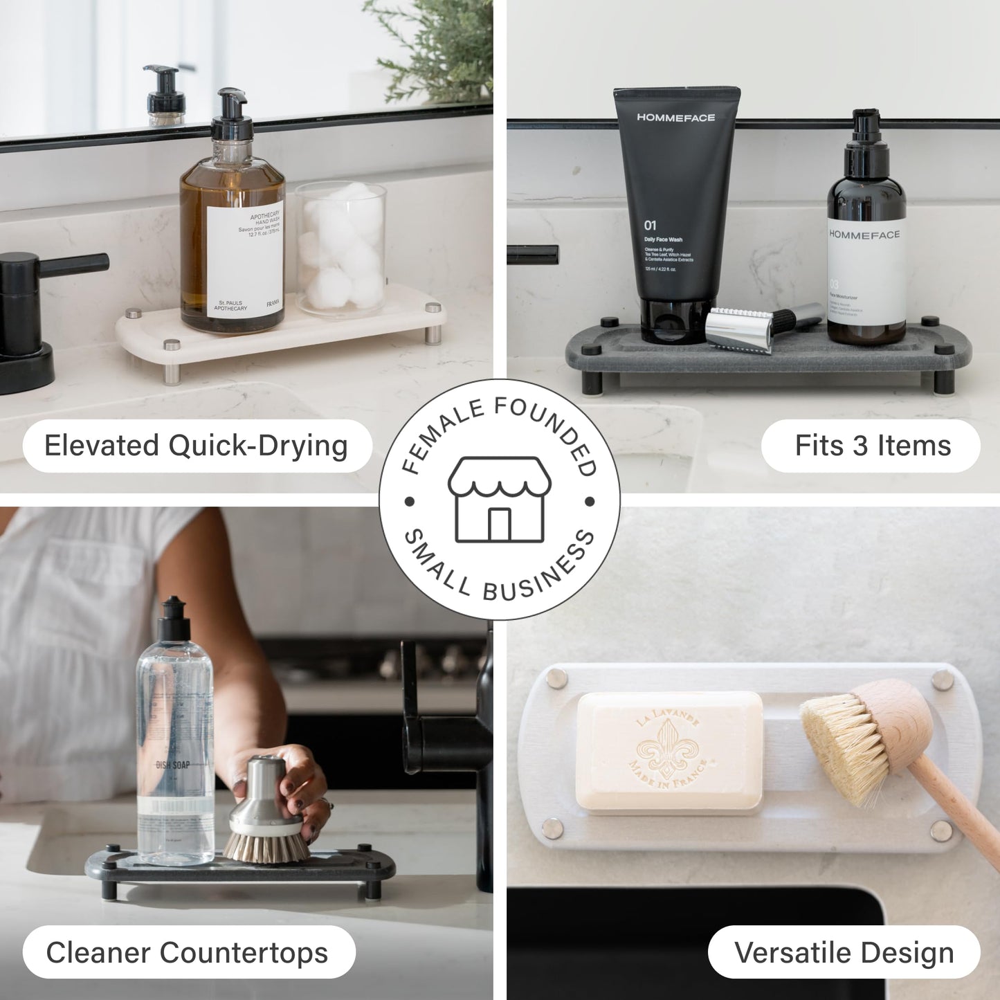 Dorai Home Stone Kitchen Sink Caddy - Diatomaceous Earth Sink Tray with Stainless Steel Feet, Water-Absorbing Countertop Organizer for Kitchen or Bathroom - Sandstone