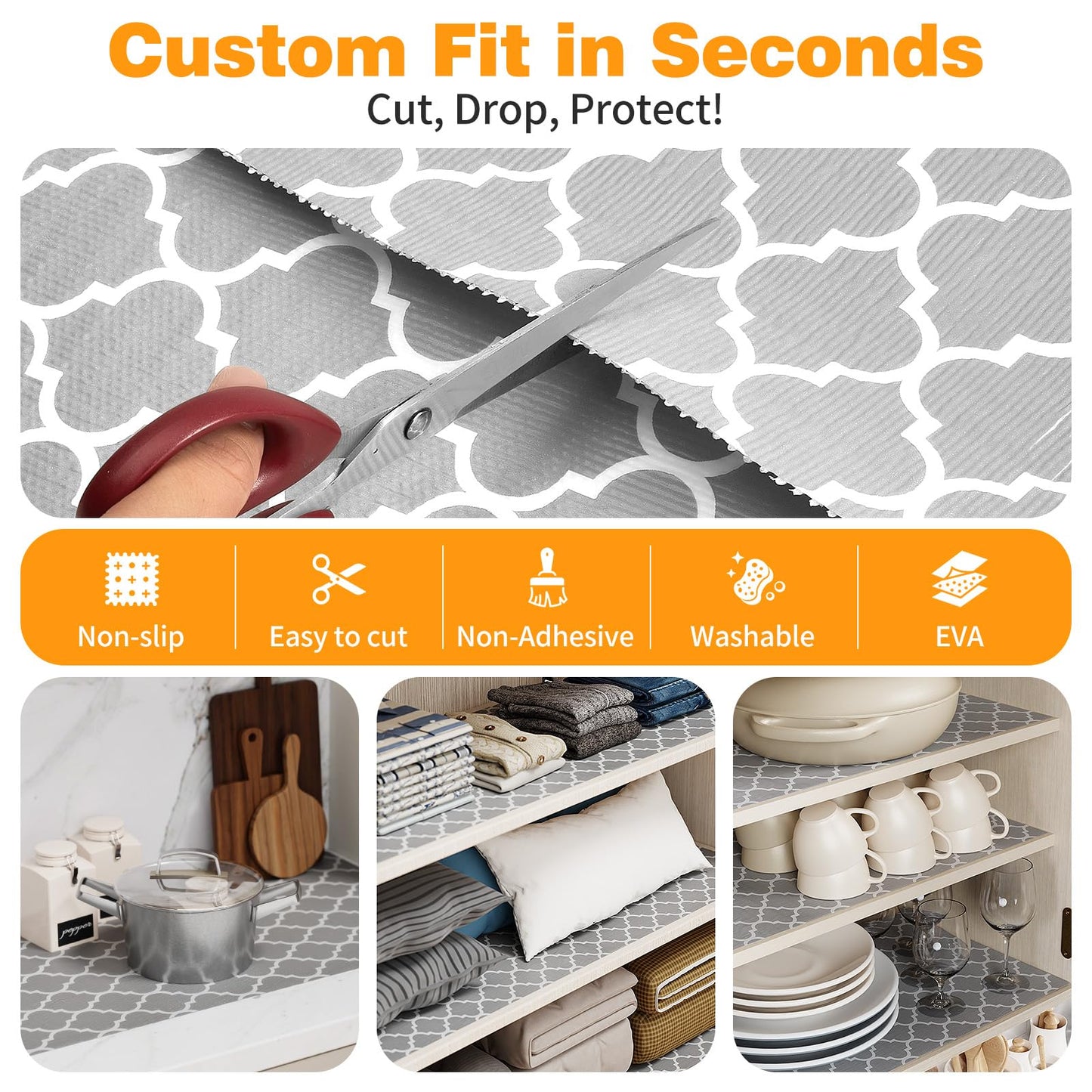 Coavas Shelf and Drawer Liner, Non Slip Extra Grip Non Adhesive Waterproof Thickened Cabinet Mat, Easy Cut for Kitchen Pantry Bathroom Dresser Cupboard (Gray, 17.5IN x 20FT)