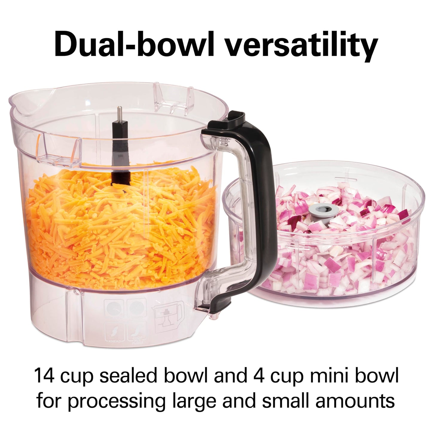 Hamilton Beach Stack & Snap Food Processor and Vegetable Chopper, Stainless Steel Blades, 14 Cup + 4-Cup Mini Bowls, 3-Speed 500 Watt Motor, Black (70585)