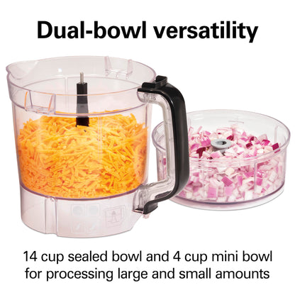Hamilton Beach Stack & Snap Food Processor and Vegetable Chopper, Stainless Steel Blades, 14 Cup + 4-Cup Mini Bowls, 3-Speed 500 Watt Motor, Black (70585)