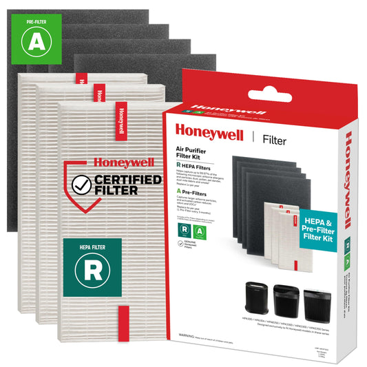 Honeywell HEPA Air Purifier Filter Kit, 3 HEPA R + 4 Carbon Pre-Filters, Reduces Smoke, Pollen, Dust & Pet Dander