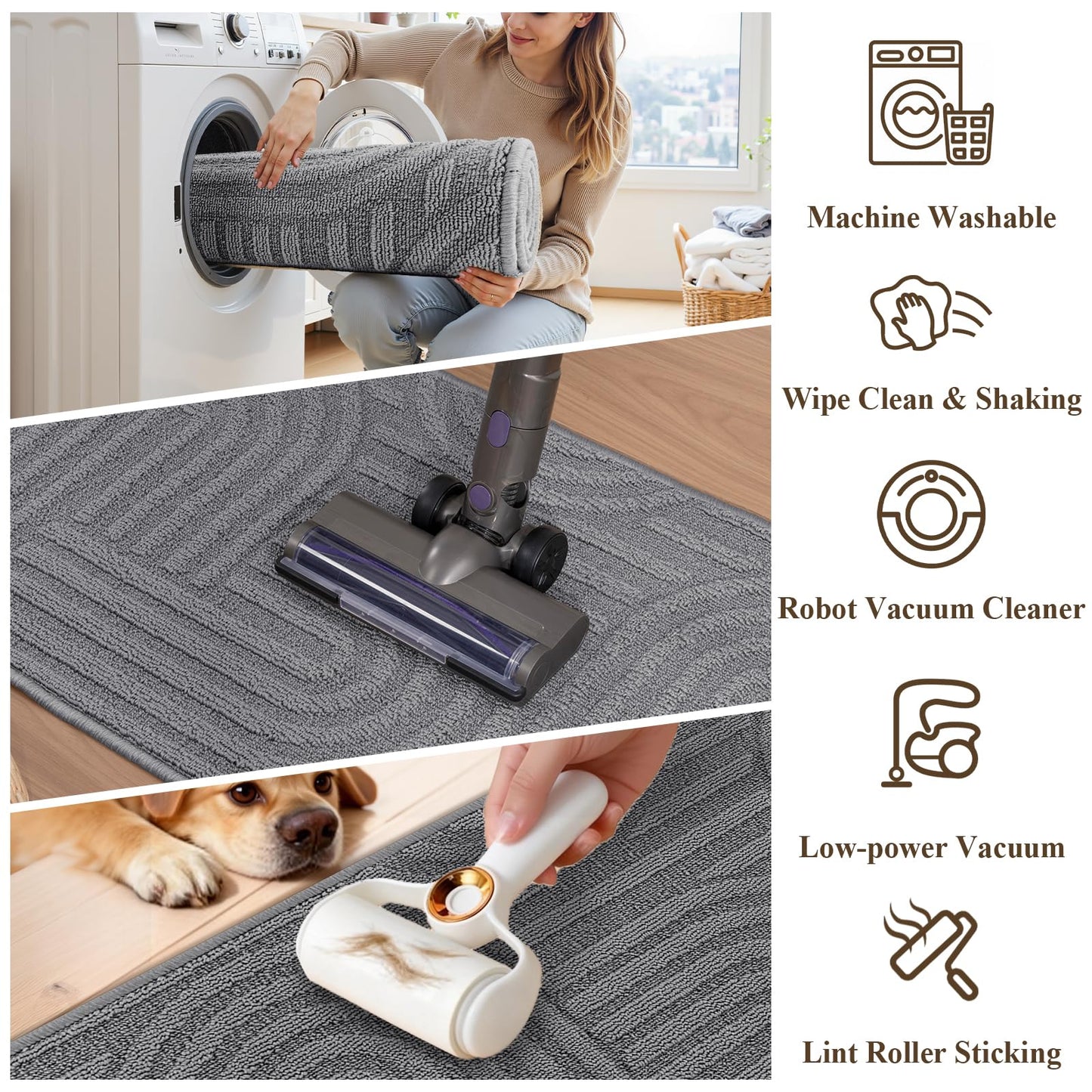 U'Artlines Kitchen Rugs and Mats Set of 3, Non Skid Washable Grey Geometric Kitchen Mats for Floor, Absorbent and Stain Resistant Floor Mat for Laundry, Sink Decor 20x32+20x48+20x59