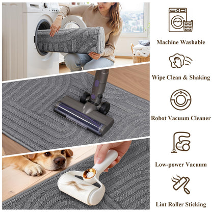 U'Artlines Kitchen Rugs and Mats Set of 3, Non Skid Washable Grey Geometric Kitchen Mats for Floor, Absorbent and Stain Resistant Floor Mat for Laundry, Sink Decor 20x32+20x48+20x59