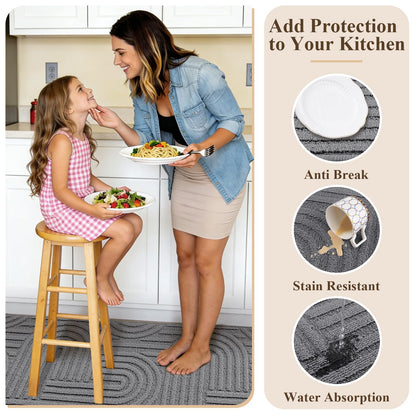 U'Artlines Kitchen Rugs and Mats Set of 3, Non Skid Washable Grey Geometric Kitchen Mats for Floor, Absorbent and Stain Resistant Floor Mat for Laundry, Sink Decor 20x32+20x48+20x59