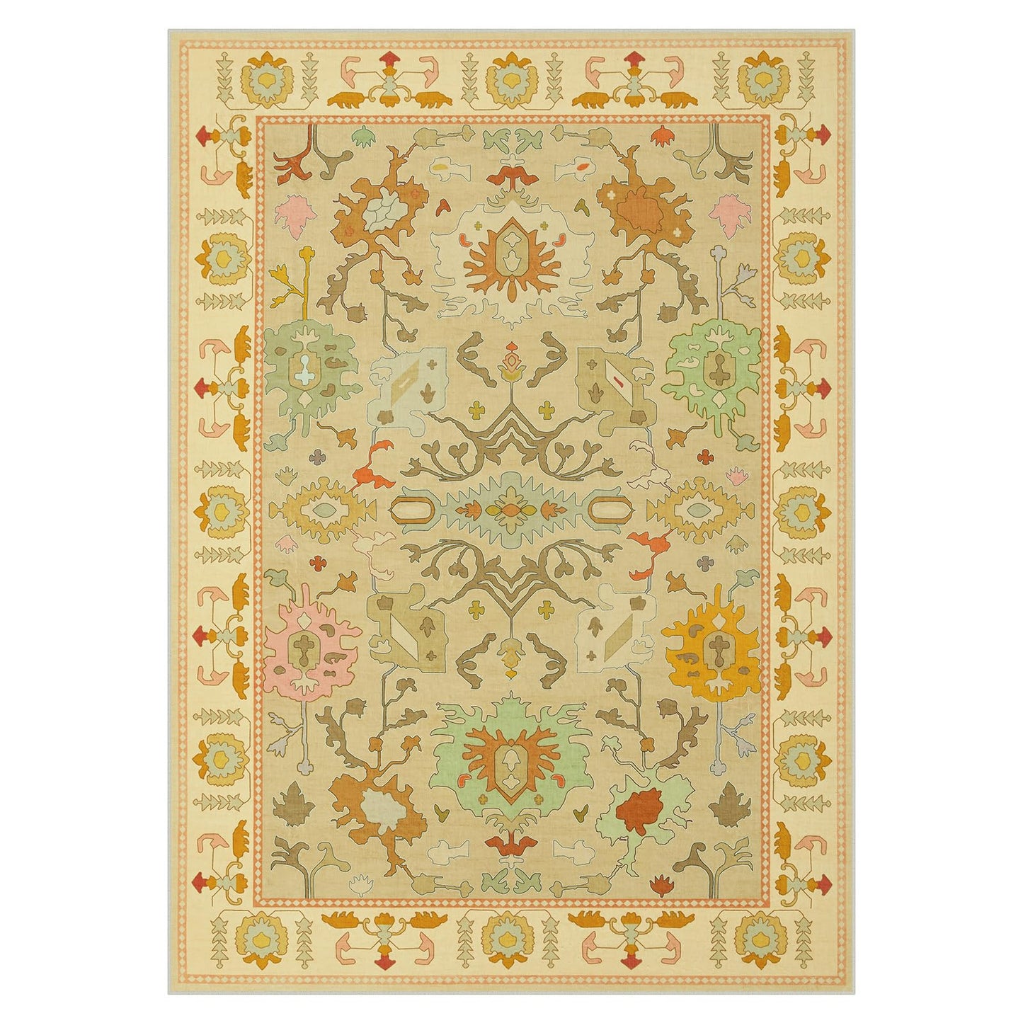 Joydeco Oushak Orange Rug for Living Room, Washable Carpet for Bedroom Non Slip, Boho Floral Ultra-Thin Soft Indoor Floor Throw Rugs for Entryway Dining Table Nursery Home Kitchen