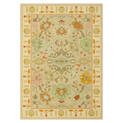 Joydeco Oushak Orange Rug for Living Room, Washable Carpet for Bedroom Non Slip, Boho Floral Ultra-Thin Soft Indoor Floor Throw Rugs for Entryway Dining Table Nursery Home Kitchen