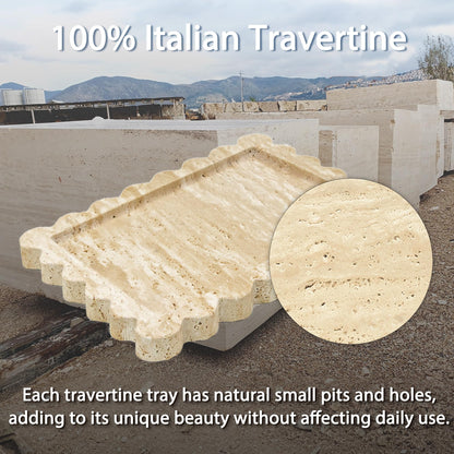 YMXYJM Genuine Travertine Scalloped Marble Tray, Real Natural Marble Stone Trays, Luxury Decorative Trays for Bathroom, Dresser, Vanity, Kitchen, Home Decor, 10.6" x 8", Travertine Beige