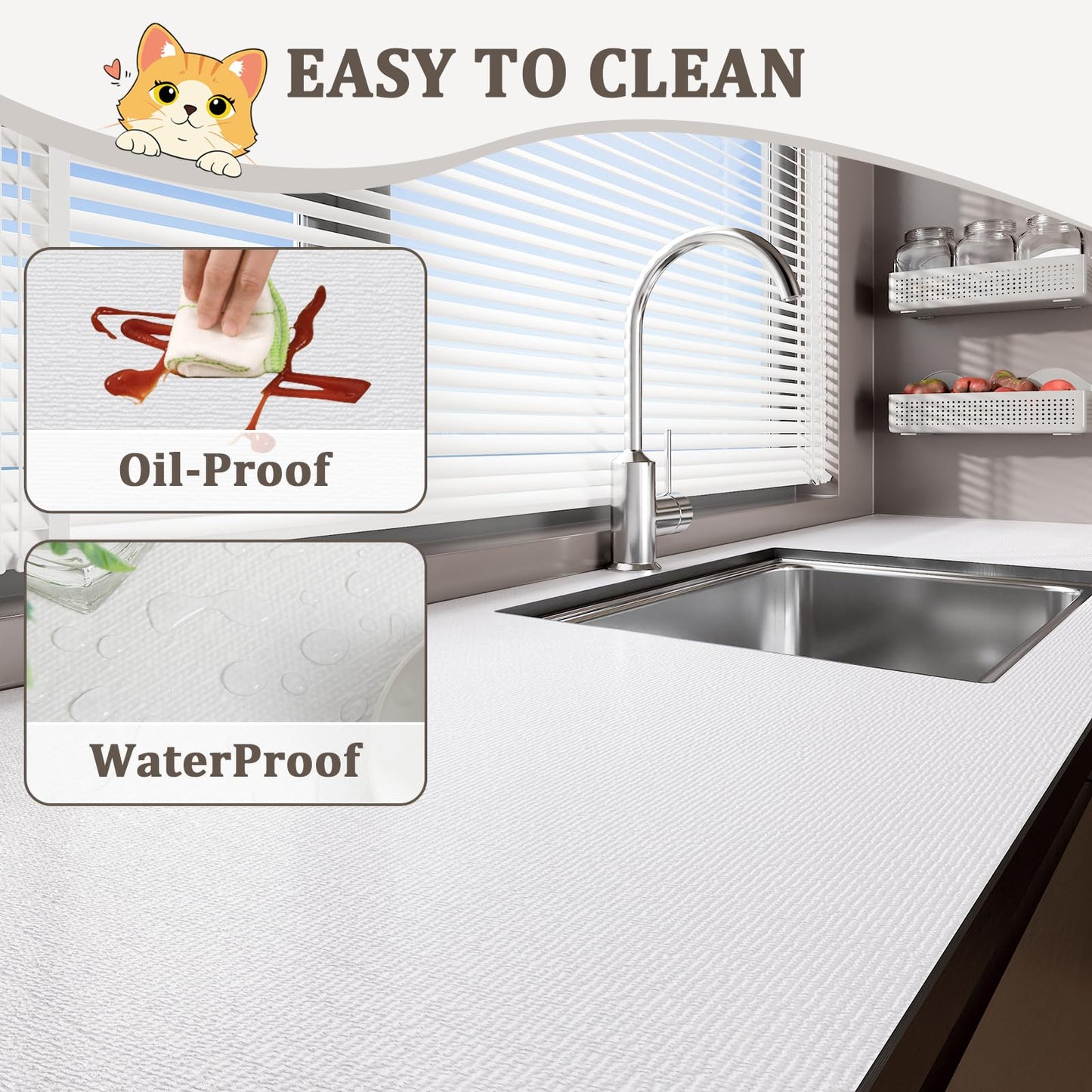 MIAONET Shelf Liner for Kitchen Cabinets 18" x 240" Non-Adhesive Non-Slip Drawer Liners for Dresser, Waterproof Washable Paper, Durable Protector Mat for Pantry Shelves Cupboards, White