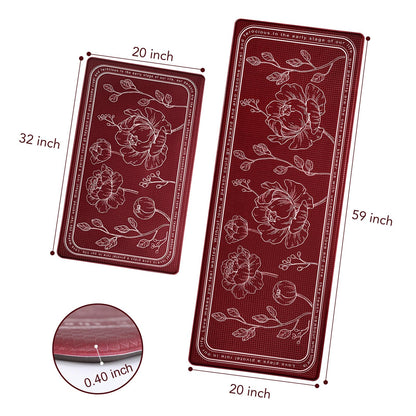 ROTTOGOON Kitchen Floor Mat Set of 2, Cushioned Anti Fatigue Kitchen Mat 20"x32"+20"x59", Non-Slip Waterproof Kitchen Rug, Premium PVC Comfort Kitchen Mats and Rugs for Kitchen, Office, Home, Laundry
