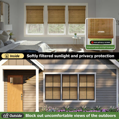 LazBlinds Cordless Bamboo Roman Shades, Privacy Blinds for Interior Windows, Room Darkening Roll Up Bamboo Blinds for Home & Patio, 32.5" W x 64" H, Highfield Teak