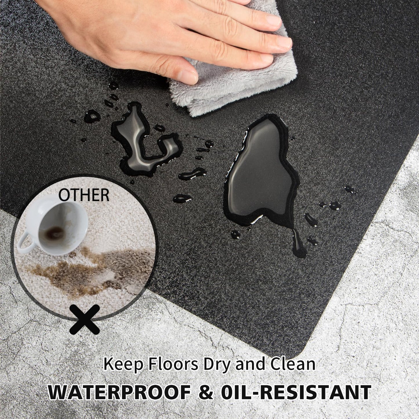 FURKIT Vinyl Floor Mat for Home, Black Waterproof Area Mat for Under Dining Room Table, Sturdy Plastic Rug Protector for Kitchen, Living Room, Yard, Garage, Large Baby Play Mat (4'×6')