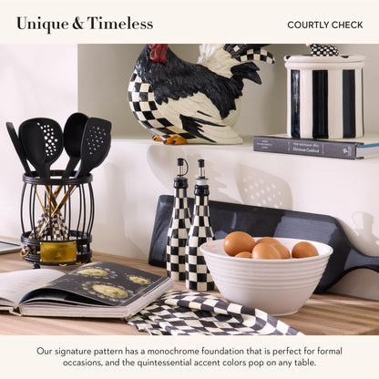 MACKENZIE-CHILDS Farmhouse Oil Cruet, Ceramic Oil-Dispenser Bottle, Black-and-White Courtly Check