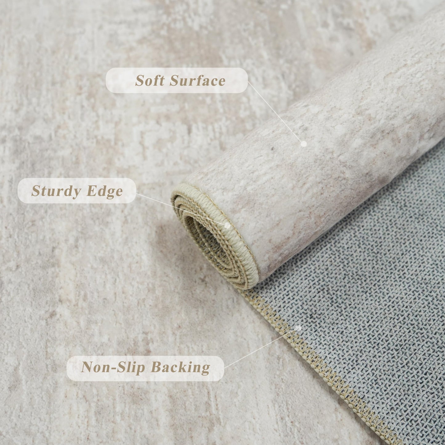 Living Room Area Rugs 4x5 - Modern Abstract Washable Bedroom Rugs with Non Slip Backing Soft Low Pile Carpet for Kitchen Office Nursery Indoor Home Decor Floor Mat for Bathroom 4x5 Beige