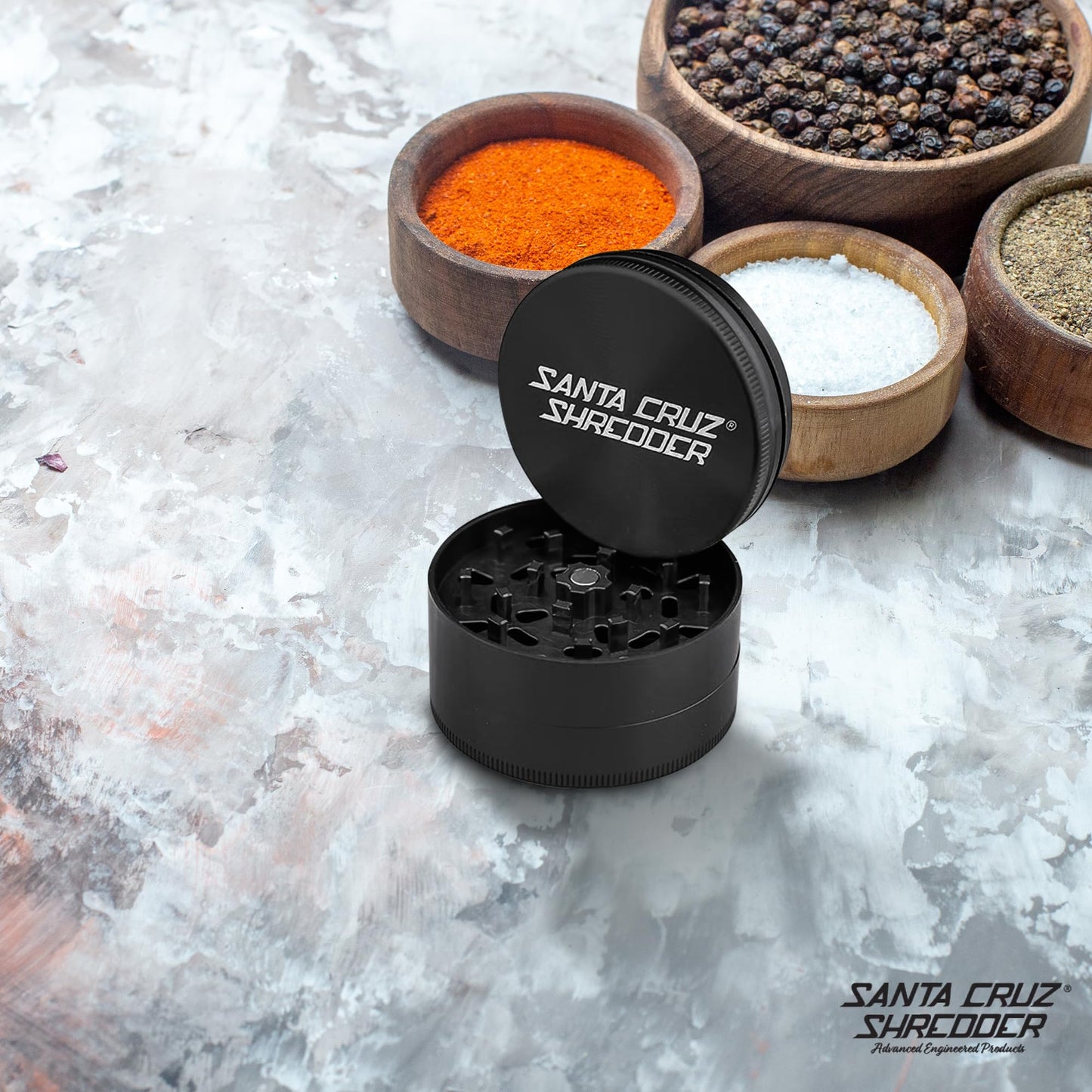 Santa Cruz Shredder Metal Herb Grinder Knurled Top for Stronger Grip 3-Piece Large 2.7" (Black)