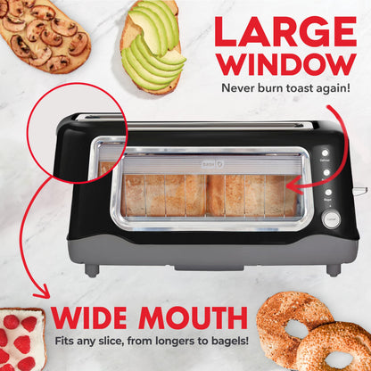 Dash Clear View Toaster - Features Large Window & Extra-Wide Slots - Auto-Shut Off Feature - Bagel Functions, & Seven-Browning Levels - 1-Touch Defrost - Black