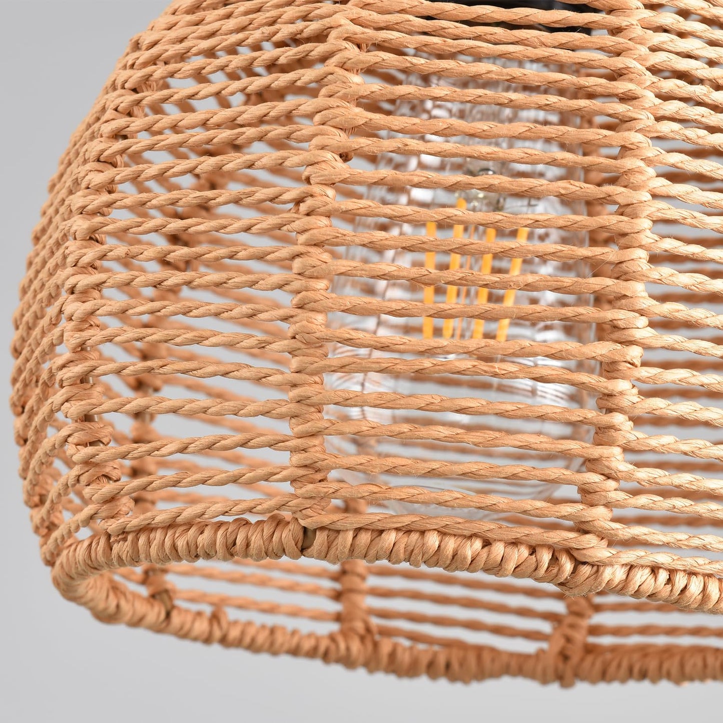 Woven Pendant Light Boho Chandelier, Rattan Pendant Lights Kitchen Island, Farmhouse Pendant Lighting with Hand Woven Wicker Shade, Boho Chandelier Light Fixtures Ceiling Hanging Light