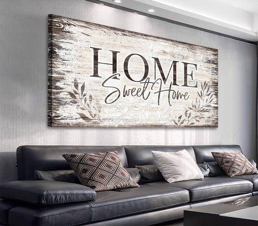 arteWOODS Home Sweet Home Wall Art Sign Large Dark Brown Farmhouse Wall Sign for Living Room Decoration Wooden Board Design Canvas Prints Modern Rustic Artwork Leaf Pictures Wall Decor 20" x 40"