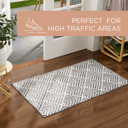 TOWN & COUNTRY EVERYDAY Walker Modern Stripe Everwash® Washable Multi-Use Decorative Rug, Tufted Kitchen Runner Rug, Low-Profile Door Mat, Bedroom Rug and Bath Rug with Non-Slip Backing, Grey, 24"x72"