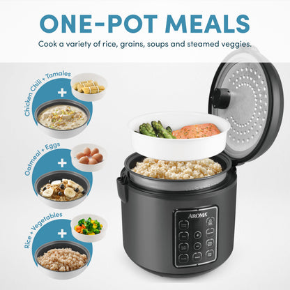 AROMA® Digital Rice Cooker, Multicooker, 6-Cup (Uncooked) / 12-Cup (Cooked), Steamer, Slow Cooker, Oatmeal Cooker, Grain Cooker, Auto Keep Warm, 3 Qt, Black, ARC-966BD