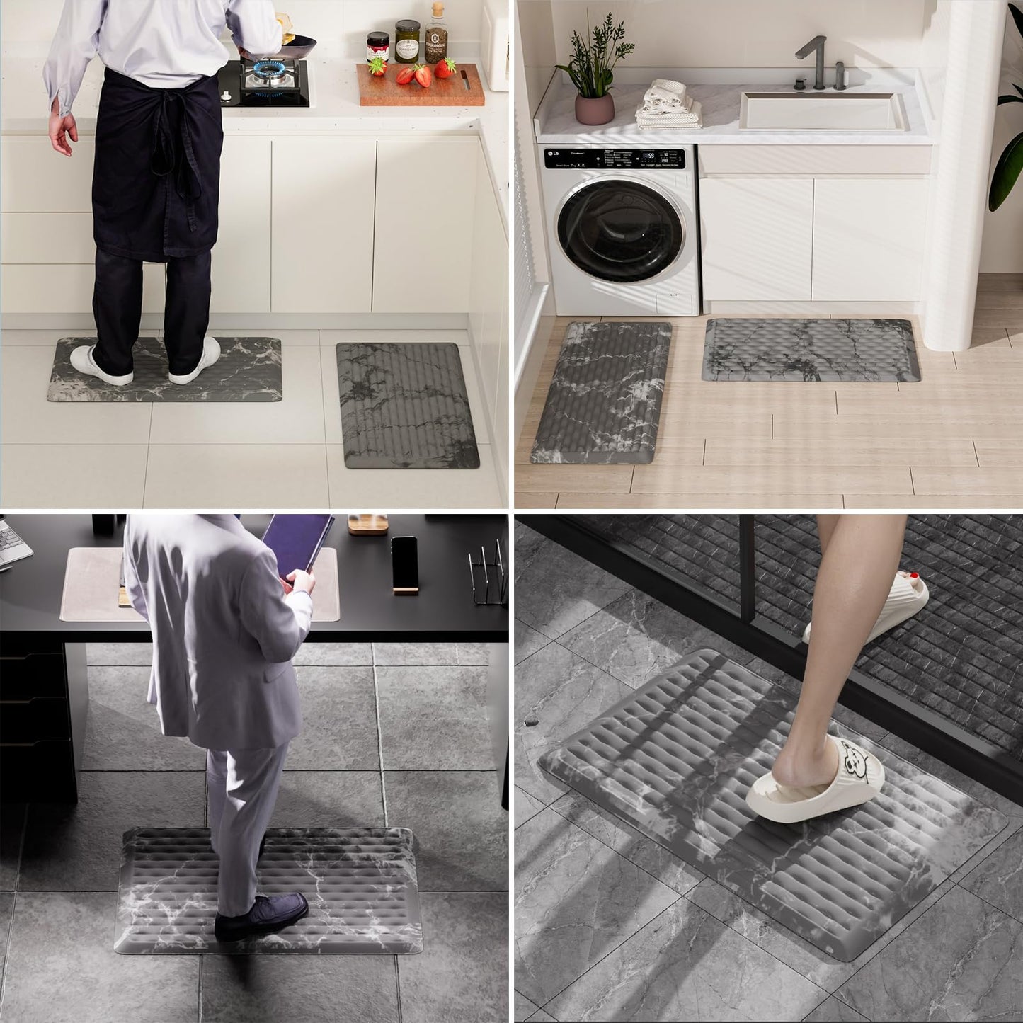 COMFYPAD 5/6 Inch Thick Water Absorbing Comfort Mat, Anti-Fatigue Floor Mat, Standing Desk Mat, for Kitchen Home Ofiice & Bathroom - Durable Foam, Cushioned Non-Slip (19" x 32", Black Marble Pattern)