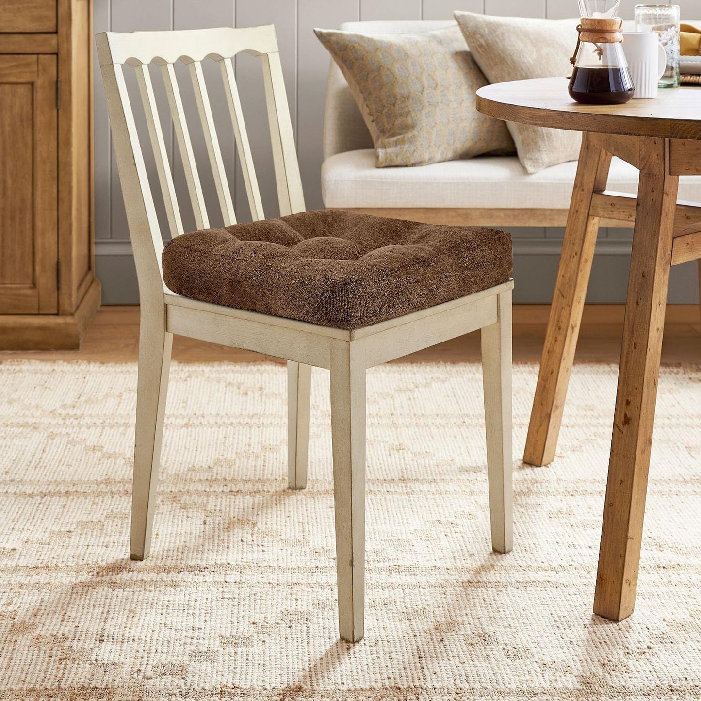 downluxe Chair Cushions for Dining Chairs 2 Pack, Tufted Indoor Chair Pads with Non-Slip Bottom, U-Shaped Kitchen Chair Cushions, 17"x17"x4", Brown