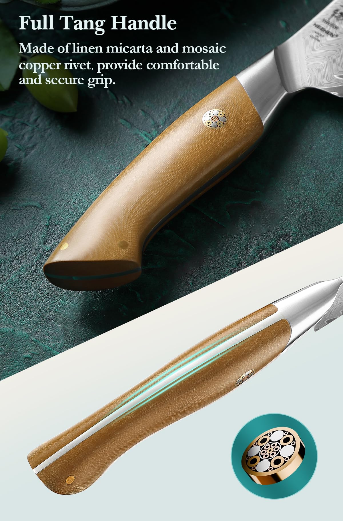 HEZHEN Kitchen Utility Knife, 5.5 Inches, 67 Layers Damascus Steel, Multifucational Paring Knife for Chefs and Home Cooking, Ultra-sharp Blade with Linen Micarta Handle, Gift Packing