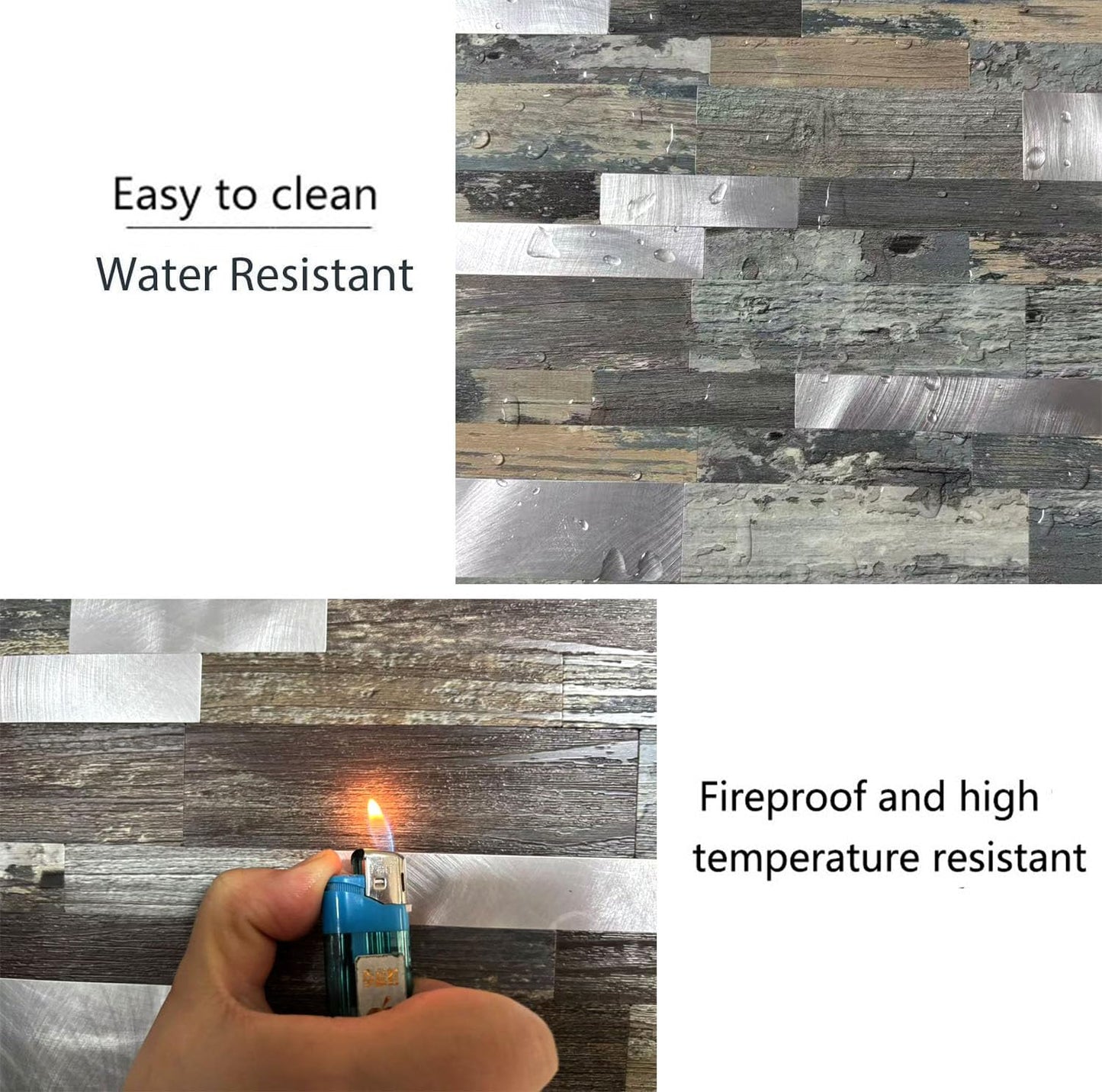 sanyeskkiy 10-Sheet Peel and Stick Backsplash Tile, PVC Mixed Meta,l Stick on Kitchen, Bathroom Vanities, Fireplace Décor, Laundry Table(11.2" X 12.7") (10, Wooden Green+Frosted Silver)