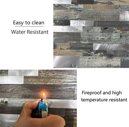 sanyeskkiy 10-Sheet Peel and Stick Backsplash Tile, PVC Mixed Meta,l Stick on Kitchen, Bathroom Vanities, Fireplace Décor, Laundry Table(11.2" X 12.7") (10, Wooden Green+Frosted Silver)