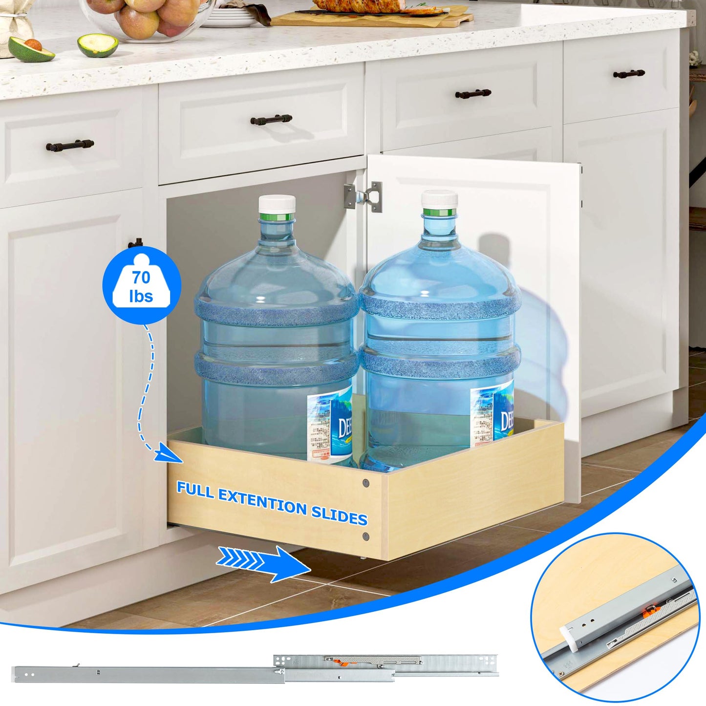 WelFurGeer Soft Close Pull Out Drawers for Cabinets, 14" W x 22" D Pull Out Cabinet Organizer, Space-Saving Cabinet Organizer with Easy Installation, Durable Pullout Drawers for Home Kitchen