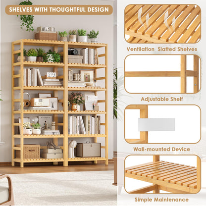 FOTOSOK 6-Tier Bamboo Shelf, Bamboo Bookcase with Adjustable Shelves, Free Standing Storage Shelf Unit, Plant Flower Stand for Kitchen, Bathroom, Home Office, Natural