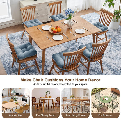 BETU Chair Cushions for Dining Chairs Set of 6,3.5" Thick Kitchen Table Chair Pads with Ties,Non Slip Backing and Covers, Seat Cushion for Dining Room,Bar,Patio Chairs,15.5"X15.5"X3.5",Smoky Blue