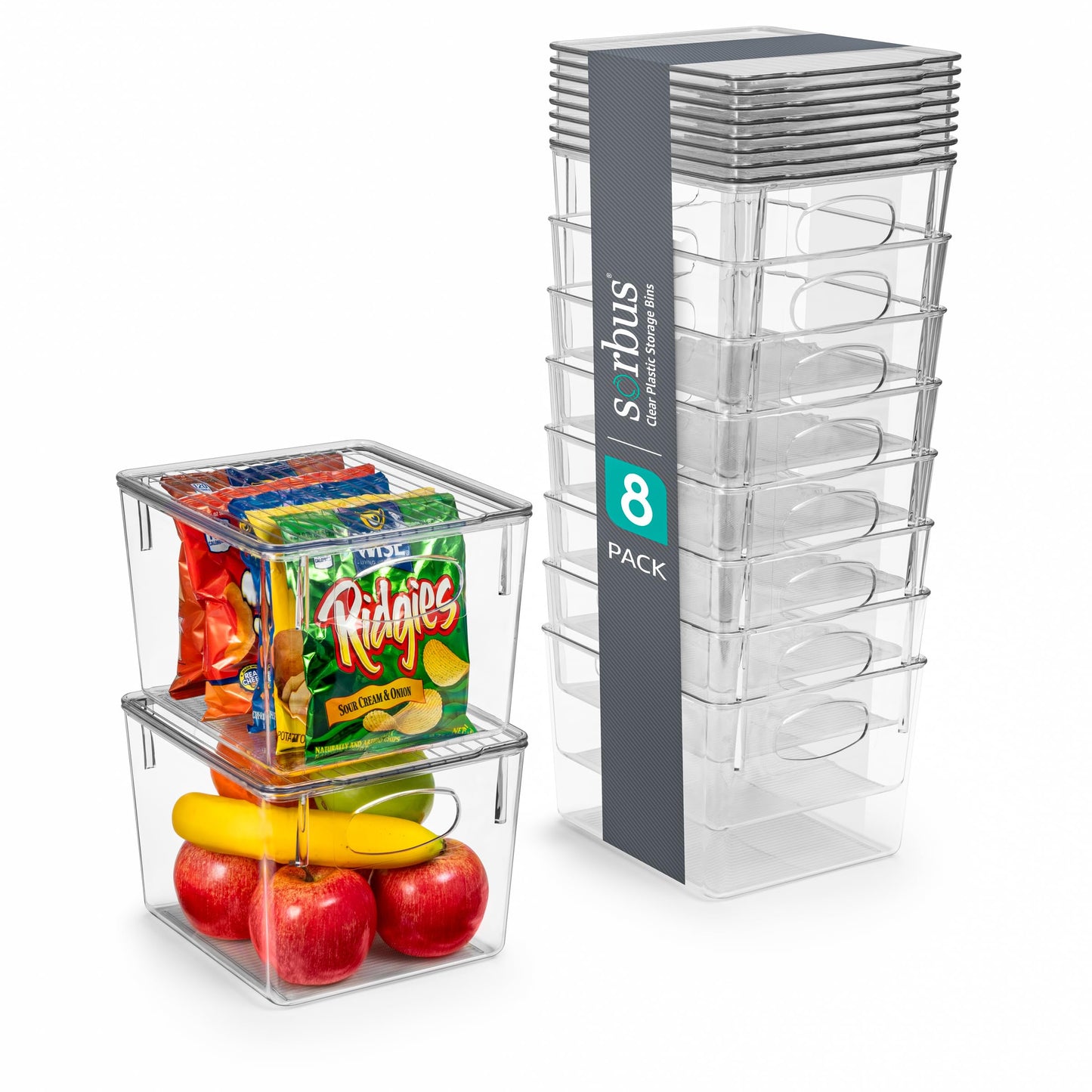 Sorbus Medium Plastic Storage Bins with Lids (8 Pack) – Clear Bins for Kitchen, Pantry, Fridge, Cabinet, and Refrigerator Organization – Stackable Storage Containers