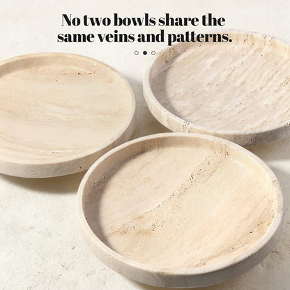 Koville Natural Travertine Fruit Bowl for Kitchen Counter – Decorative Stone Serving Marble Bowl for Fresh Fruits, Snacks, and Home Decor Centerpiece