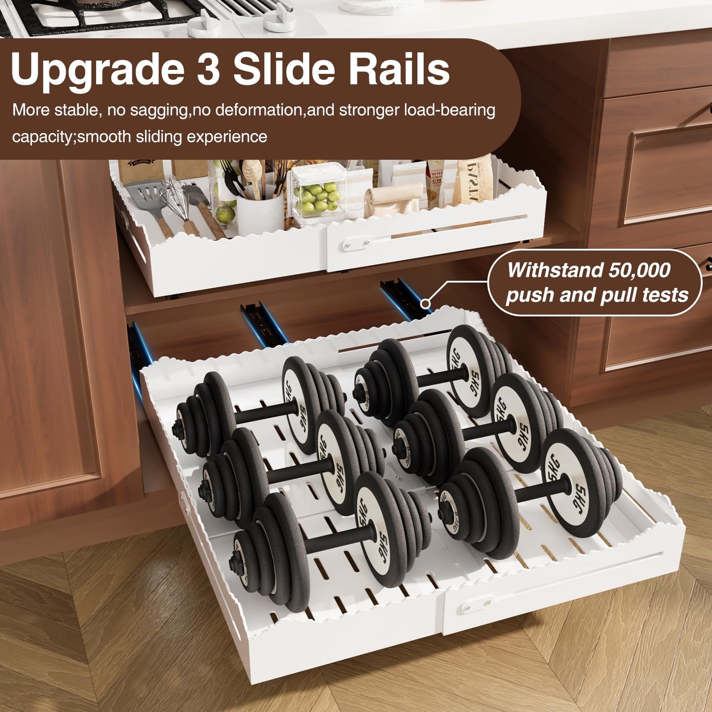 HarmonyHome Pull Out Cabinet Organizer, Expandable Width (12"-18") and Depth (13.7"-23.6"),Pull Out Drawers for Cabinets, Slide Out Drawers for Kitchen Cabinets with Sturdy Metal Pull Out Shelves