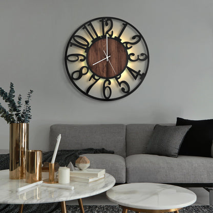 LEIKE Large Wall Clocks with Night Light Battery Operated,Silent Non Ticking,Rustic Modern Big Wood Clock for Living Room, Bedroom,Kitchen,Farmhouse,Office,Home Decor-20 Inch(Black-Arabic Number)